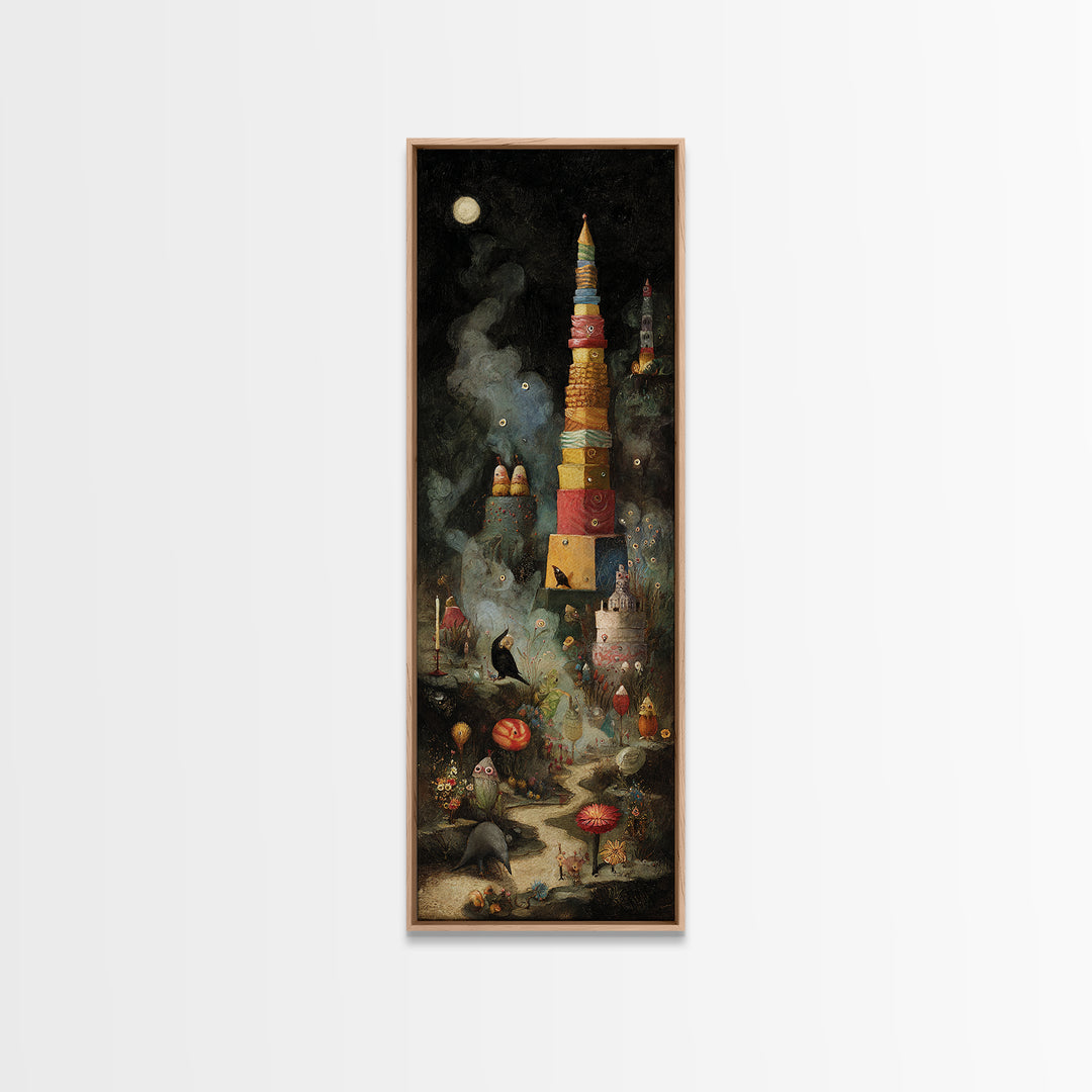 The Candy Corn Kingdom, Symbolist Dream Art, Tall Narrow Wall Art, Dark Fantasy Wall Art, Canvas Print, Halloween Wall Art