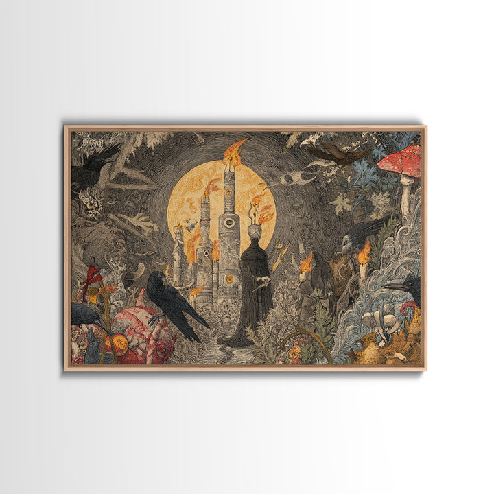 The Candy Corn Kingdom, Expressionist Nightmare Art, Landscape Wall Art, Macabre Wall Art, Framed Canvas Print, Halloween Wall Art
