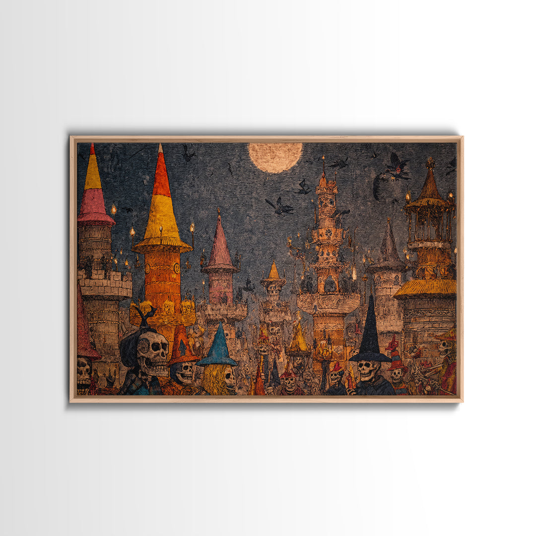 The Candy Corn Kingdom, Grotesque Carnival Art, Landscape Wall Art, Dark Halloween Decor, Framed Canvas Print, Halloween Wall Art