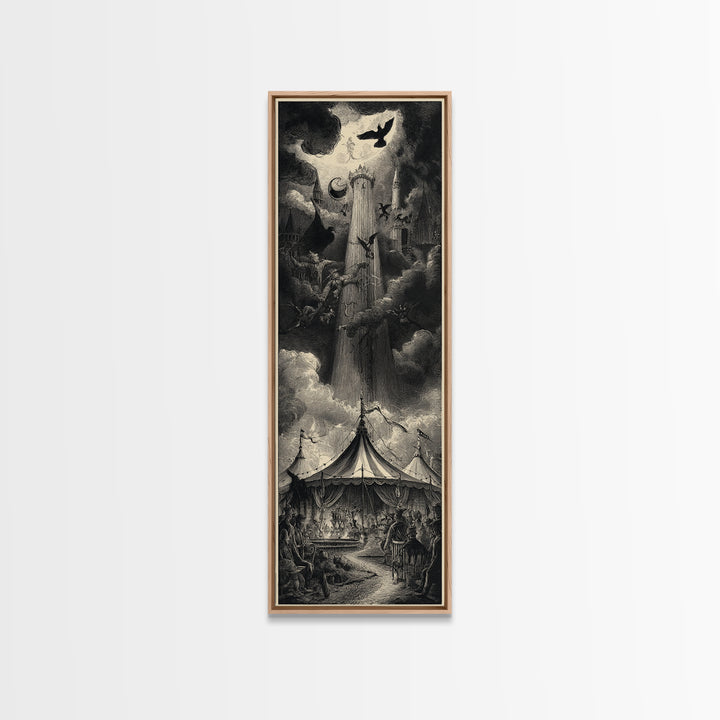 The Jack-O'-Lantern Circus, Gothic Engraving Art, Tall Narrow Wall Art, Gothic Horror Wall Art, Framed Canvas Print, Halloween Wall Art