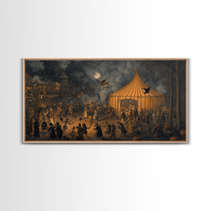 The Jack-O'-Lantern Circus, Northern Renaissance Horror, Wide Panoramic Art, Gothic Horror Wall Art, Canvas Print