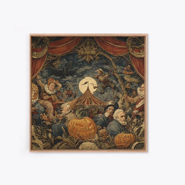 The Jack-O'-Lantern Circus, Dark Renaissance Art, Square Wall Art, Gothic Horror Wall Art, Framed Canvas Print