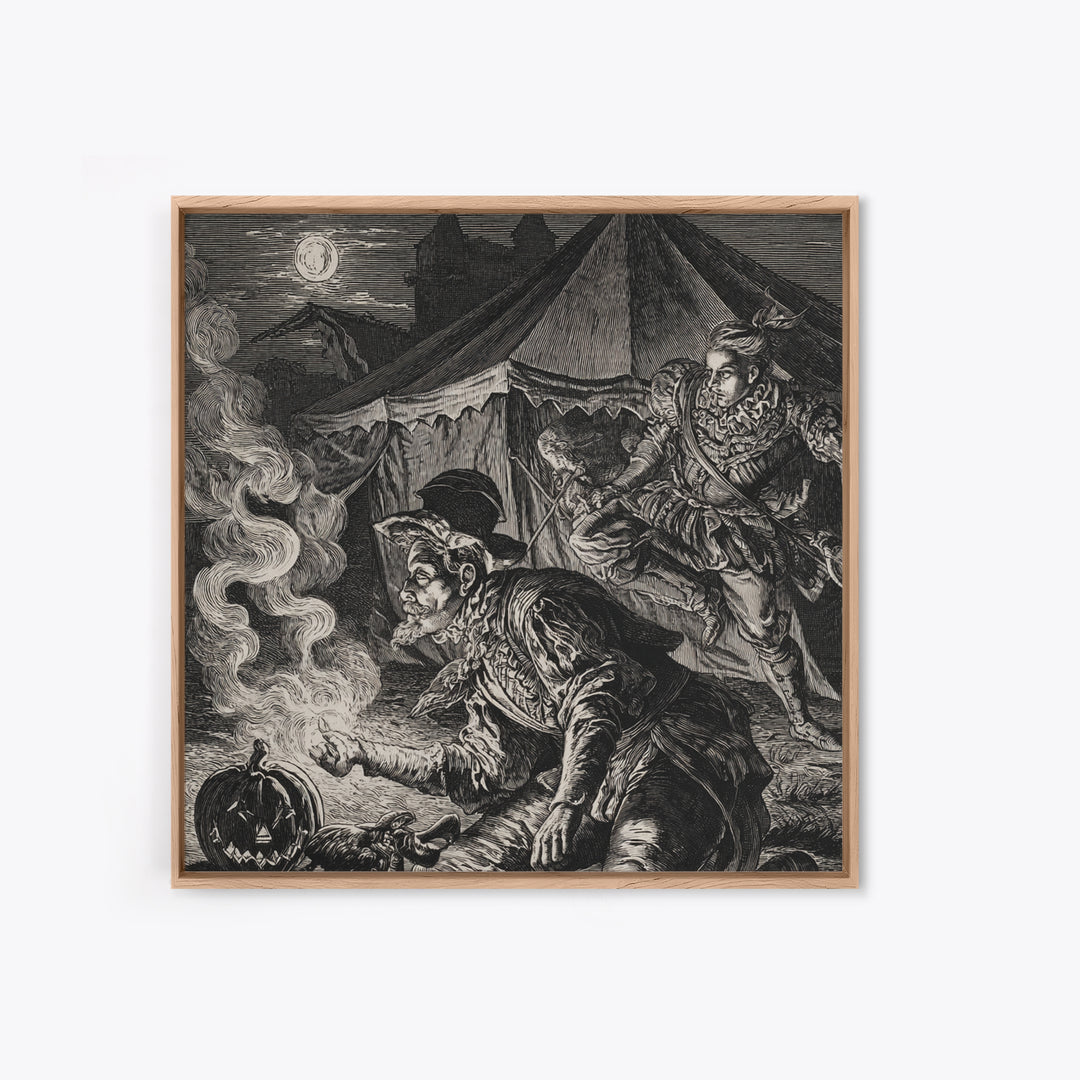 The Jack-O'-Lantern Circus, Renaissance Engraving Art, Square Wall Art, Dark Fantasy Wall Art, Canvas Print, Halloween Wall Art