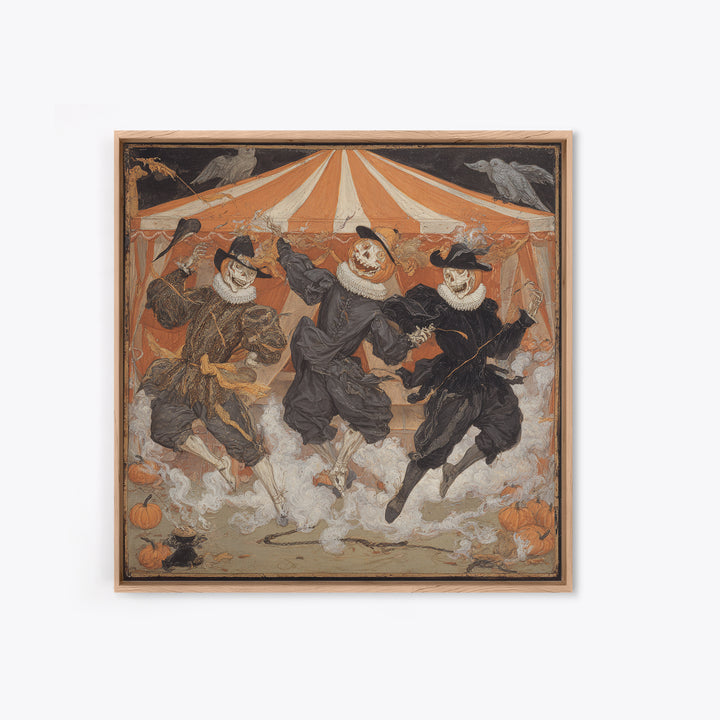 The Jack-O'-Lantern Circus, Danse Macabre Art, Square Wall Art, Dark Halloween Decor, Framed Canvas Print