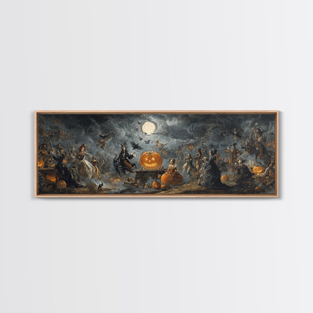 The Jack-O'-Lantern Circus, Dark Romantic Horror Art, Extra Wide Wall Art, Macabre Wall Art, Framed Canvas Print, Halloween Wall Art