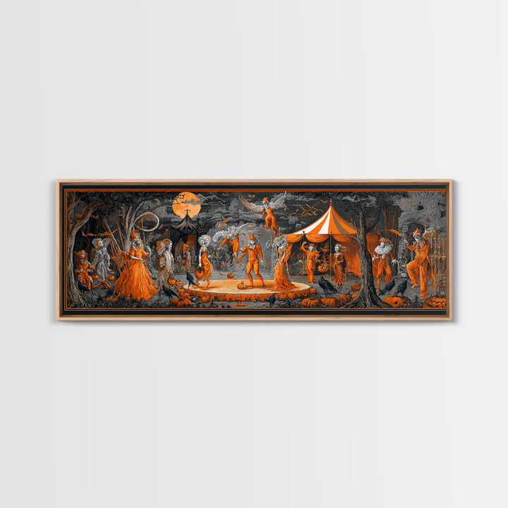 The Jack-O'-Lantern Circus, Visionary Gothic Art, Extra Wide Wall Art, Dark Fantasy Wall Art, Framed Canvas Print, Halloween Wall Art