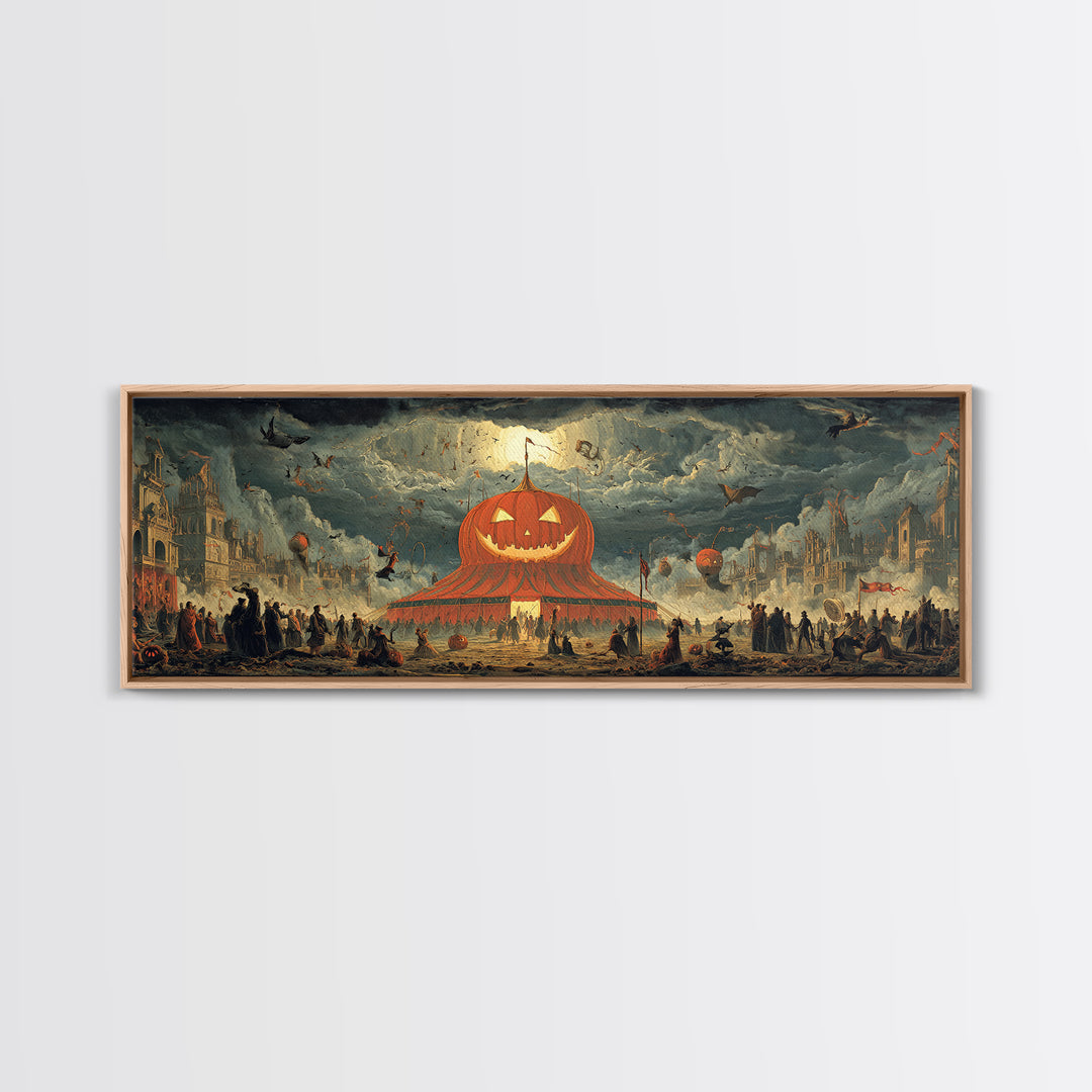 The Jack-O'-Lantern Circus, Apocalyptic Romantic Art, Extra Wide Wall Art, Macabre Wall Art, Canvas Print, Halloween Wall Art