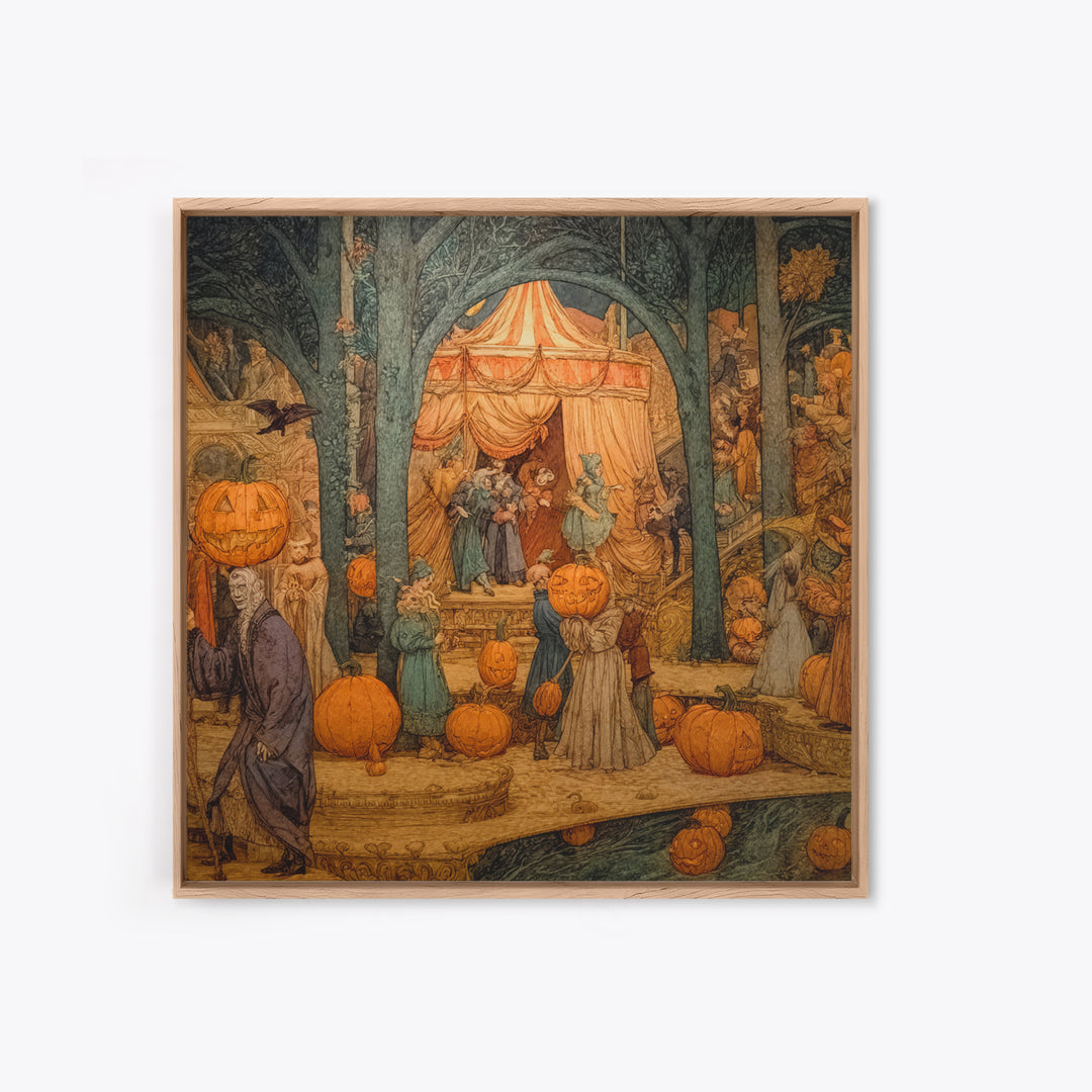The Jack-O'-Lantern Circus, Ornate Symbolist Art, Square Wall Art, Gothic Horror Wall Art, Framed Canvas Print, Halloween Wall Art