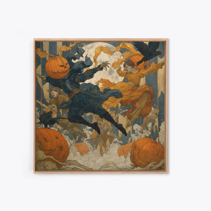 The Jack-O'-Lantern Circus, Symbolist Death Art, Square Wall Art, Dark Fantasy Wall Art, Canvas Print, Halloween Wall Art
