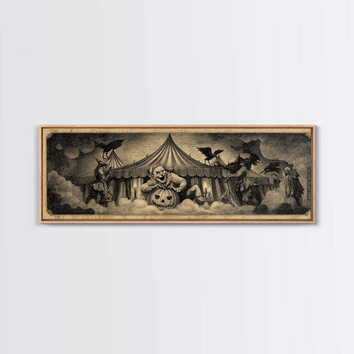 The Jack-O'-Lantern Circus, Expressionist Nightmare Art, Extra Wide Wall Art, Dark Halloween Decor, Framed Canvas Print, Halloween Wall Art
