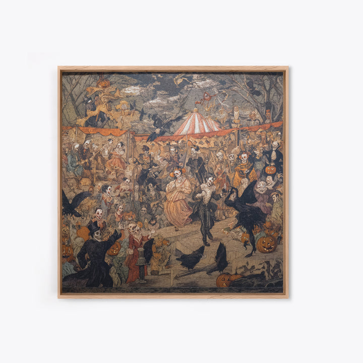 The Jack-O'-Lantern Circus, Grotesque Carnival Art, Square Wall Art, Macabre Wall Art, Framed Canvas Print, Halloween Wall Art