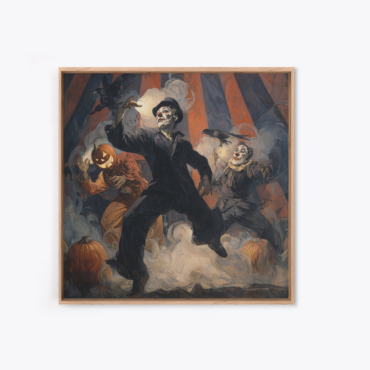 The Jack-O'-Lantern Circus, Expressionist Gothic Art, Square Wall Art, Dark Halloween Decor, Framed Canvas Print, Halloween Wall Art