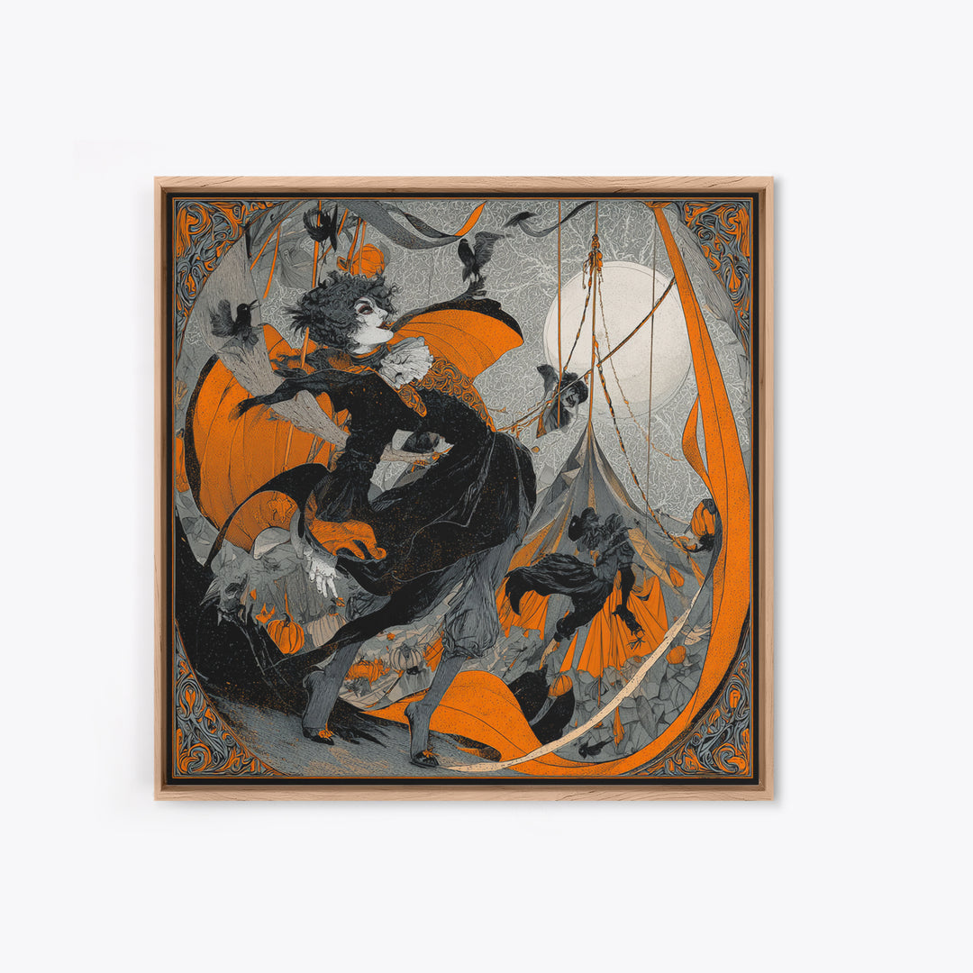 The Jack-O'-Lantern Circus, Decadent Line Art, Square Wall Art, Dark Fantasy Wall Art, Framed Canvas Print, Halloween Wall Art