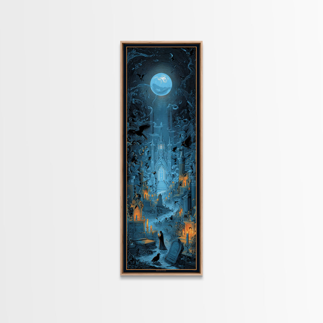 The Graveyard Book Club, Gothic Engraving Art, Tall Narrow Wall Art, Dark Halloween Decor, Canvas Print, Halloween Wall Art