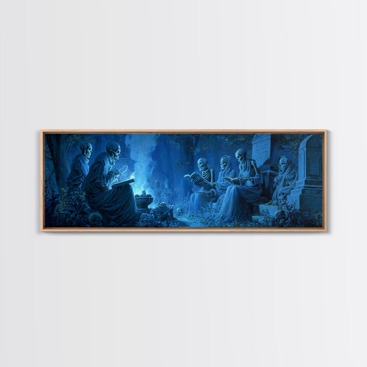 The Graveyard Book Club, Danse Macabre Art, Extra Wide Wall Art, Macabre Wall Art, Framed Canvas Print, Dark Fantasy Art