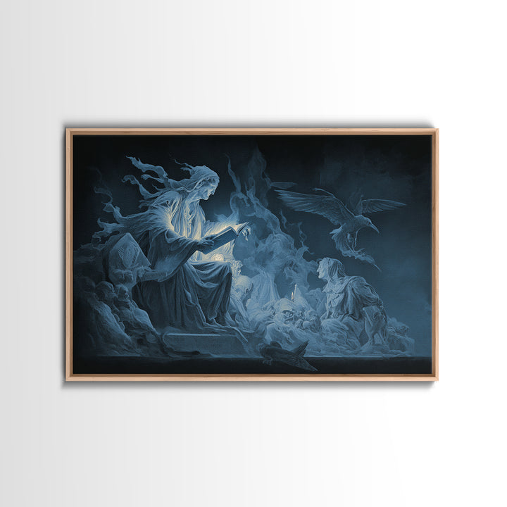The Graveyard Book Club, Visionary Gothic Art, Landscape Wall Art, Dark Halloween Decor, Framed Canvas Print, Halloween Wall Art