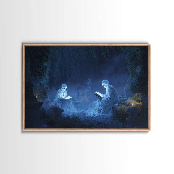 The Graveyard Book Club, Symbolist Gothic Landscape, Landscape Wall Art, Dark Fantasy Wall Art, Framed Canvas Print, Halloween Wall Art