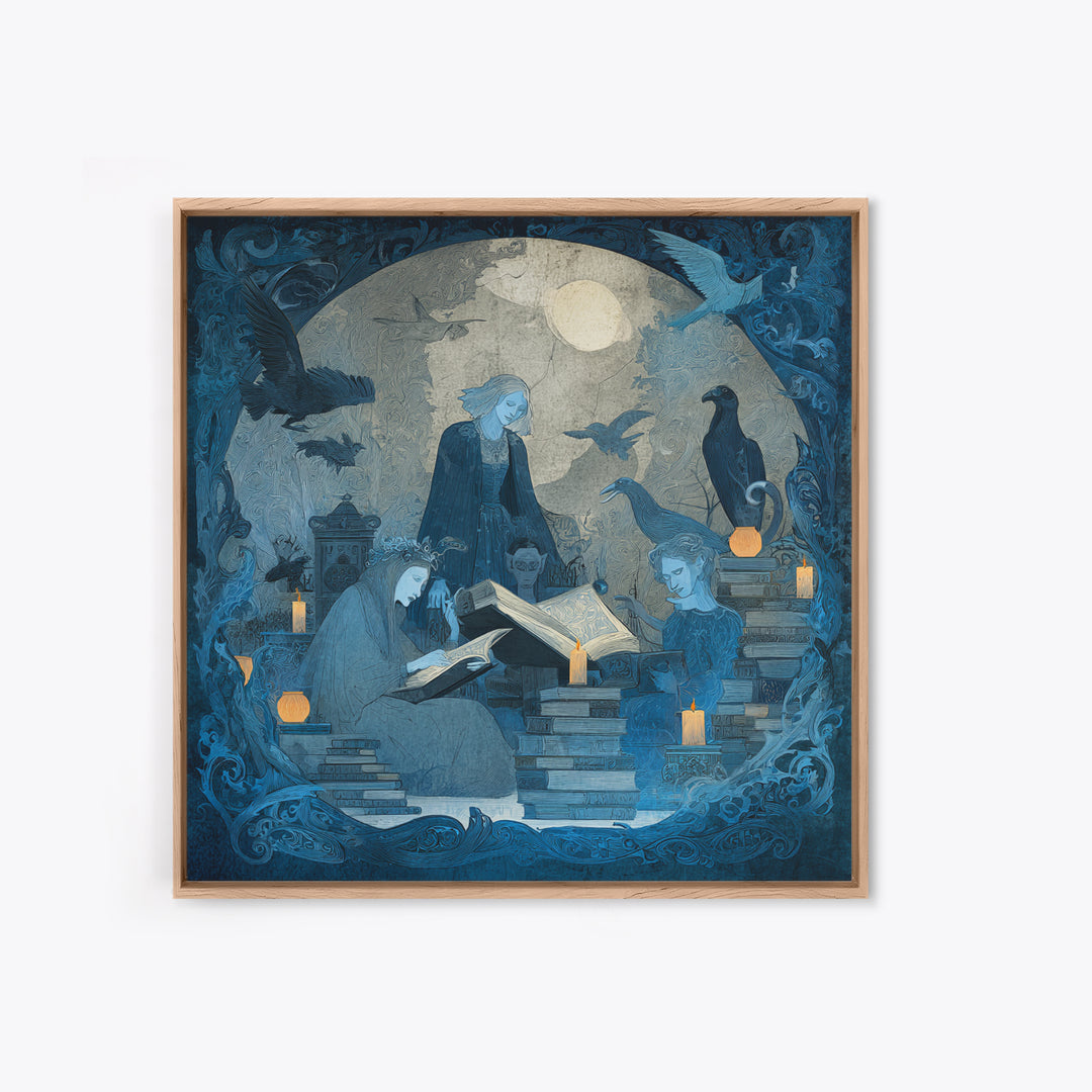 The Graveyard Book Club, Dark Symbolist Art, Square Wall Art, Macabre Wall Art, Framed Canvas Print, Halloween Wall Art
