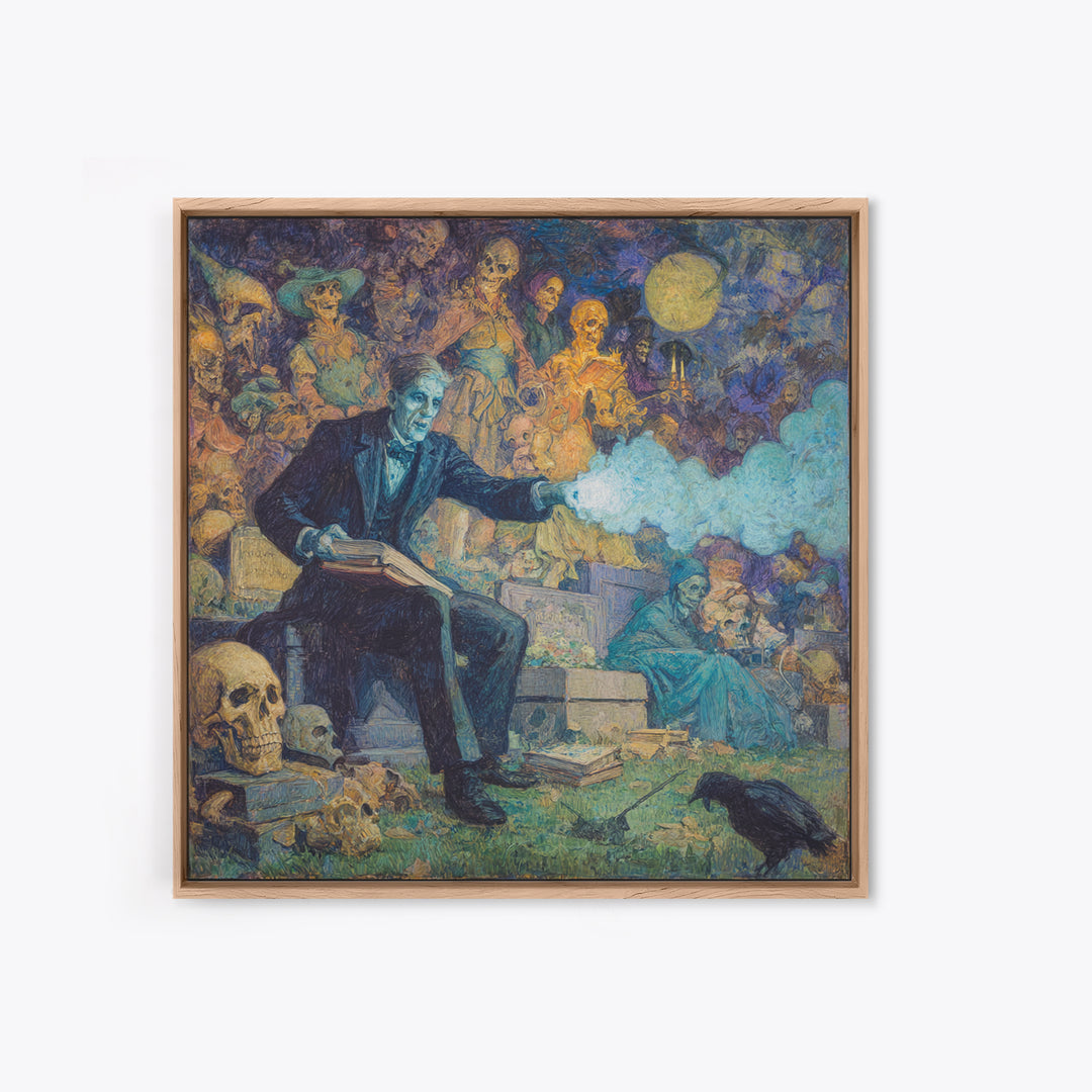The Graveyard Book Club, Grotesque Carnival Art, Square Wall Art, Gothic Horror Wall Art, Canvas Print, Halloween Wall Art