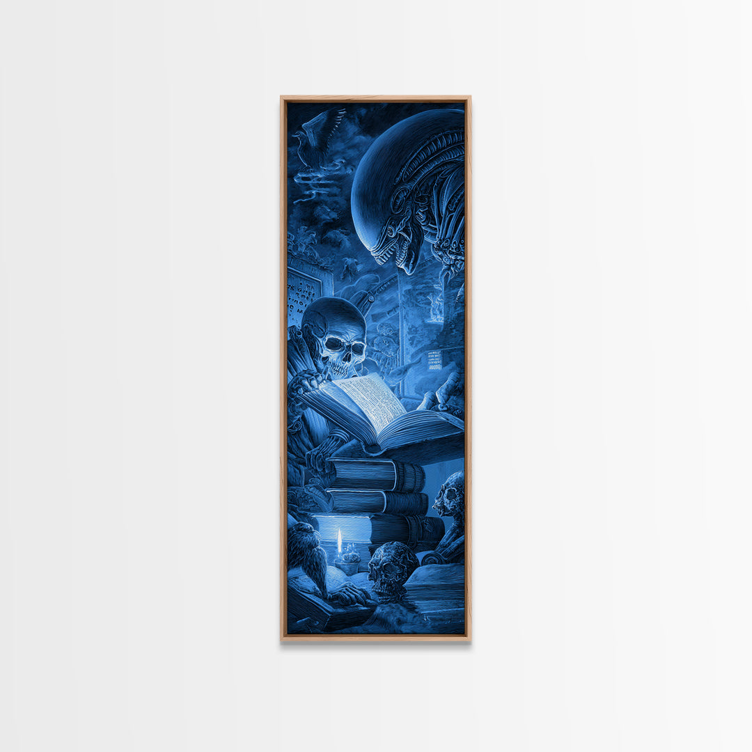 The Graveyard Book Club, Biomechanical Horror Art, Tall Narrow Wall Art, Dark Halloween Decor, Canvas Print, Halloween Wall Art