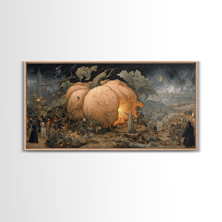 The Cosmic Pumpkin God, Northern Renaissance Horror, Wide Panoramic Art, Dark Fantasy Wall Art, Canvas Print, Halloween Wall Art