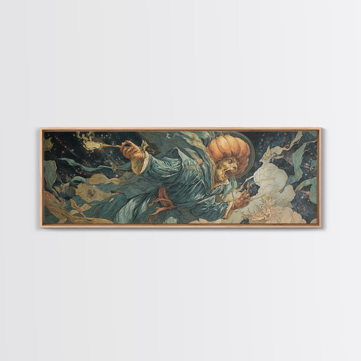 The Cosmic Pumpkin God, Dark Renaissance Art, Extra Wide Wall Art, Macabre Wall Art, Framed Canvas Print, Halloween Wall Art
