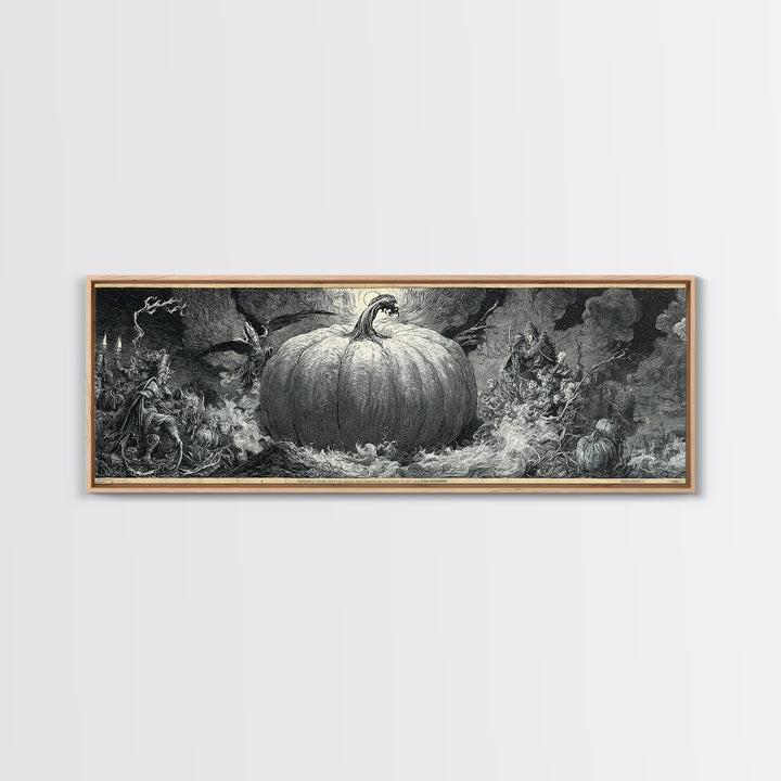 The Cosmic Pumpkin God, Renaissance Engraving Art, Extra Wide Wall Art, Macabre Wall Art, Framed Canvas Print, Halloween Wall Art