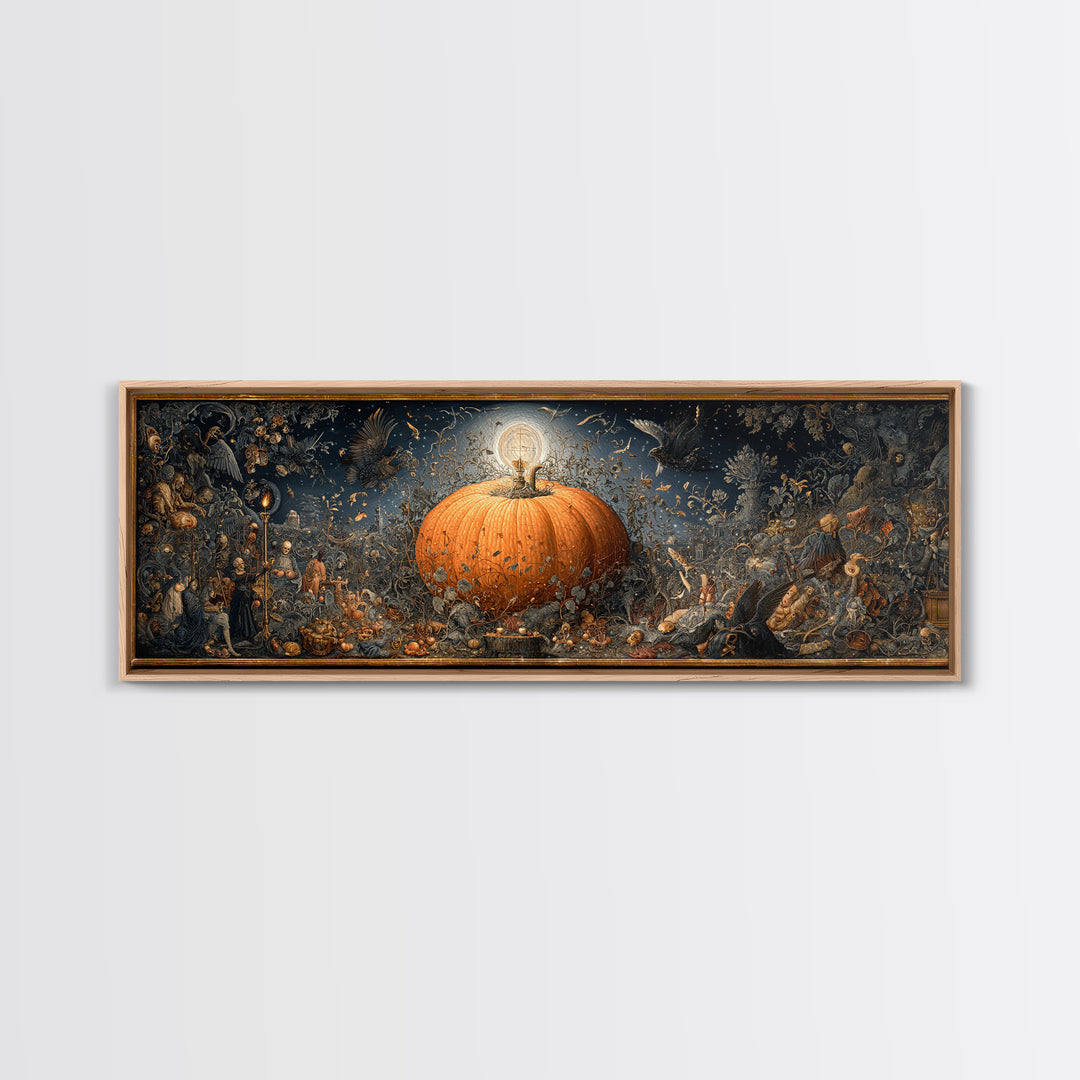 The Cosmic Pumpkin God, Danse Macabre Art, Extra Wide Wall Art, Gothic Horror Wall Art, Framed Canvas Print