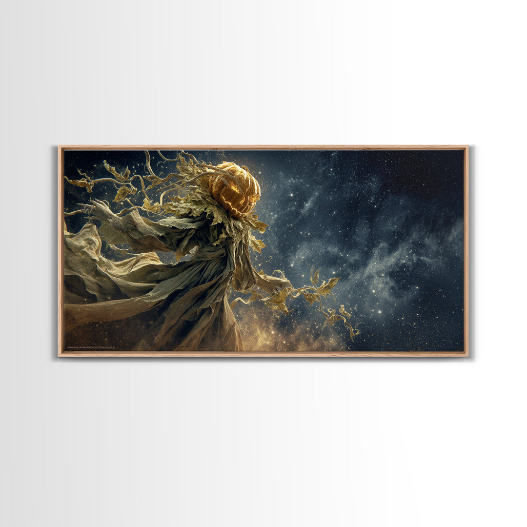 The Cosmic Pumpkin God, Visionary Gothic Art, Wide Panoramic Art, Dark Fantasy Wall Art, Framed Canvas Print, Halloween Wall Art