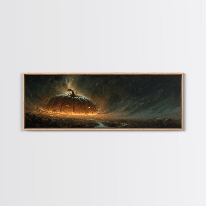 The Cosmic Pumpkin God, Apocalyptic Romantic Art, Extra Wide Wall Art, Macabre Wall Art, Framed Canvas Print, Halloween Wall Art