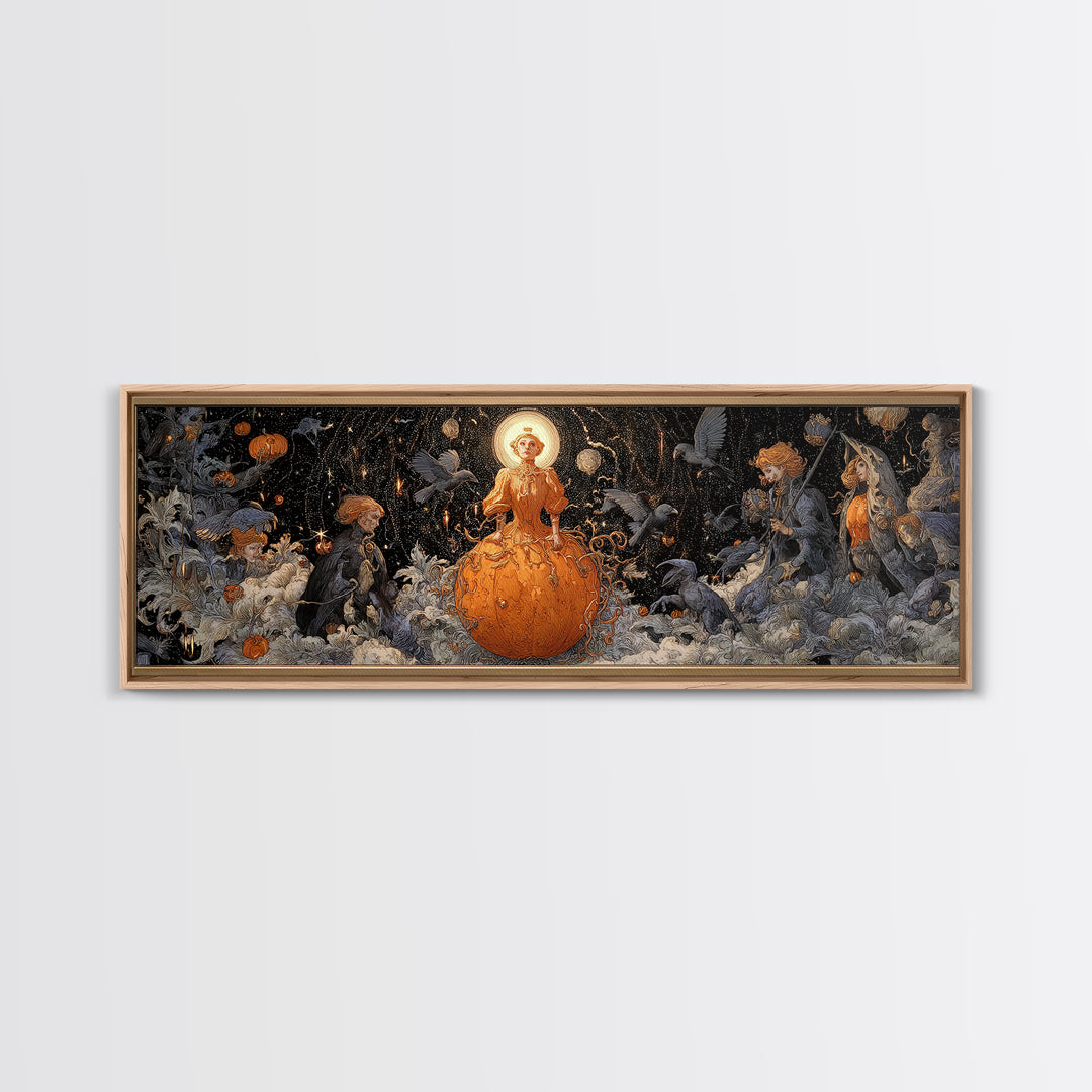 The Cosmic Pumpkin God, Symbolist Death Art, Extra Wide Wall Art, Gothic Horror Wall Art, Framed Canvas Print, Halloween Wall Art
