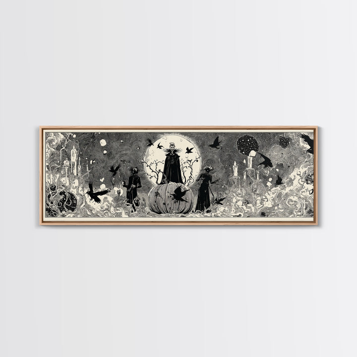 The Cosmic Pumpkin God, Decadent Line Art, Extra Wide Wall Art, Gothic Horror Wall Art, Canvas Print, Halloween Wall Art