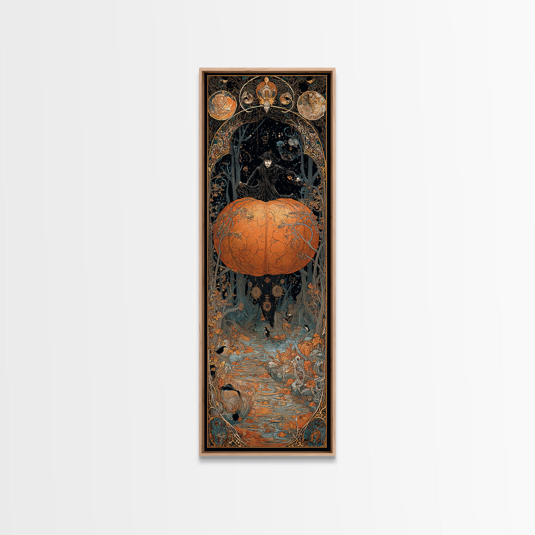 The Cosmic Pumpkin God, Stained Glass Gothic Art, Tall Narrow Wall Art, Dark Fantasy Wall Art, Canvas Print, Halloween Wall Art