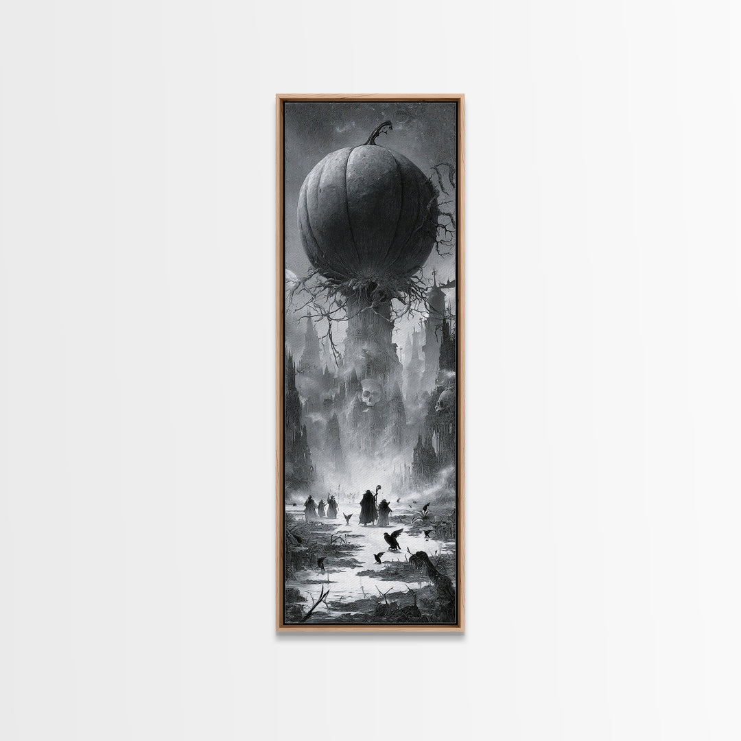 The Cosmic Pumpkin God, Surreal Apocalyptic Art, Tall Narrow Wall Art, Dark Halloween Decor, Canvas Print, Halloween Wall Art