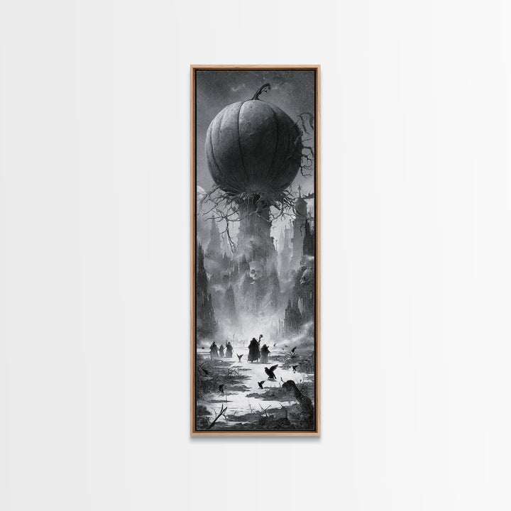 The Cosmic Pumpkin God, Surreal Apocalyptic Art, Tall Narrow Wall Art, Dark Halloween Decor, Canvas Print, Halloween Wall Art