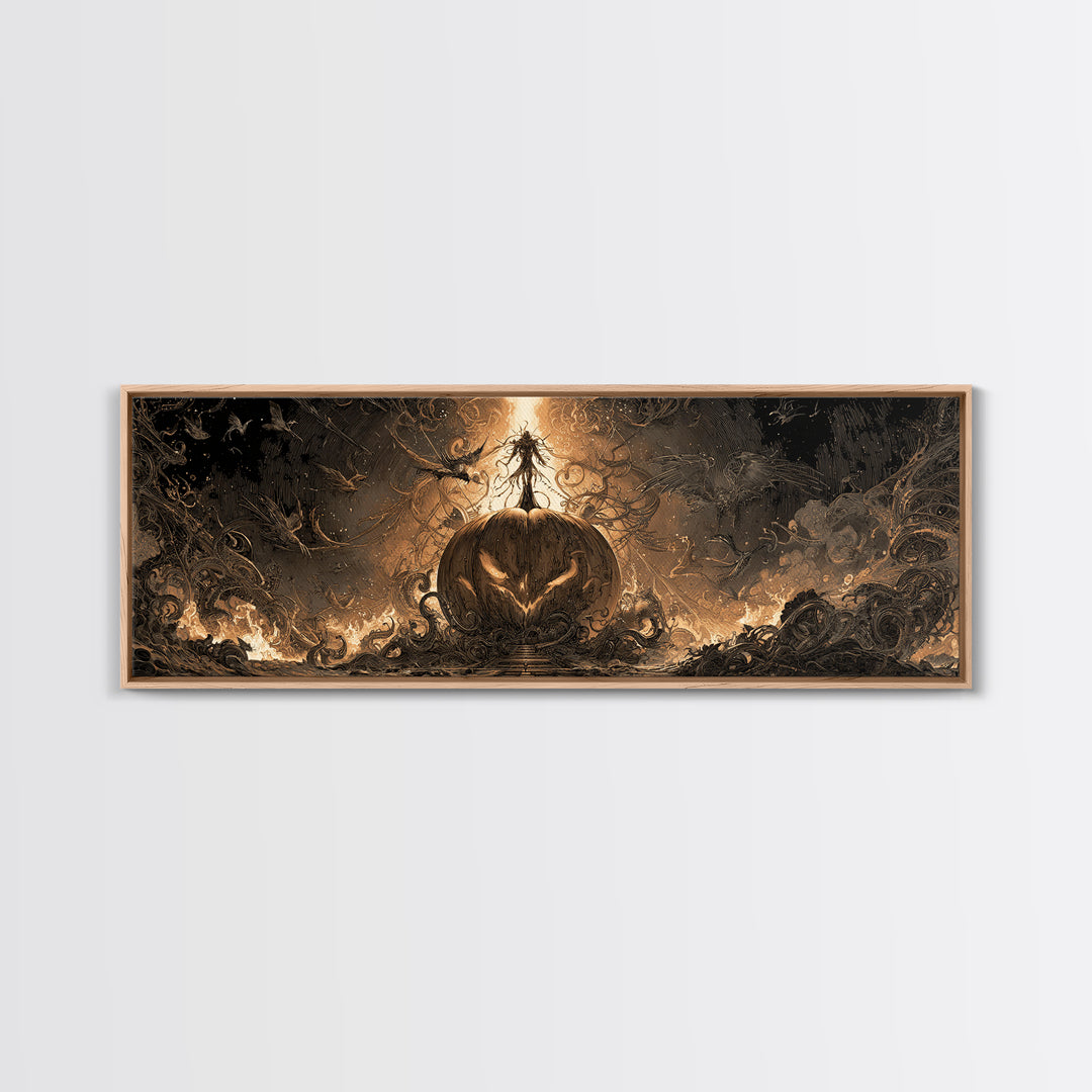 The Cosmic Pumpkin God, Biomechanical Horror Art, Extra Wide Wall Art, Dark Fantasy Wall Art, Canvas Print, Halloween Wall Art