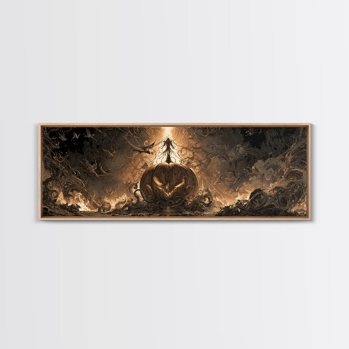 The Cosmic Pumpkin God, Biomechanical Horror Art, Extra Wide Wall Art, Dark Fantasy Wall Art, Canvas Print, Halloween Wall Art