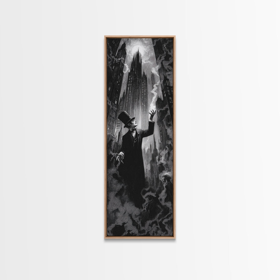 The Haunted City Skyline, Dark Romantic Horror Art, Tall Narrow Wall Art, Macabre Wall Art, Canvas Print, Halloween Wall Art