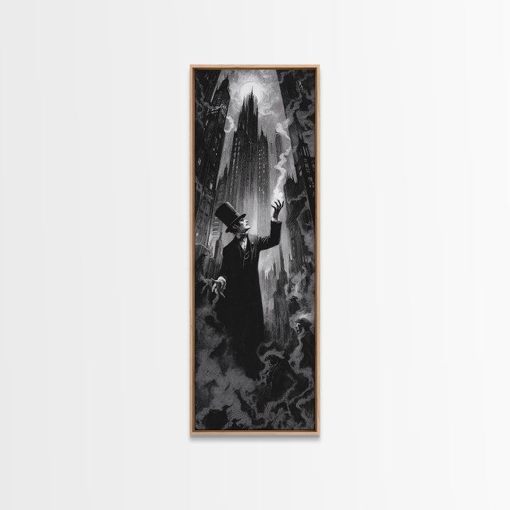The Haunted City Skyline, Dark Romantic Horror Art, Tall Narrow Wall Art, Macabre Wall Art, Canvas Print, Halloween Wall Art