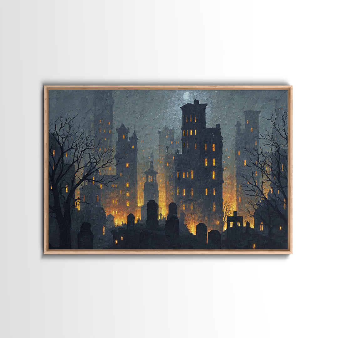 The Haunted City Skyline, Romantic Gothic Landscape, Landscape Wall Art, Dark Fantasy Wall Art, Framed Canvas Print