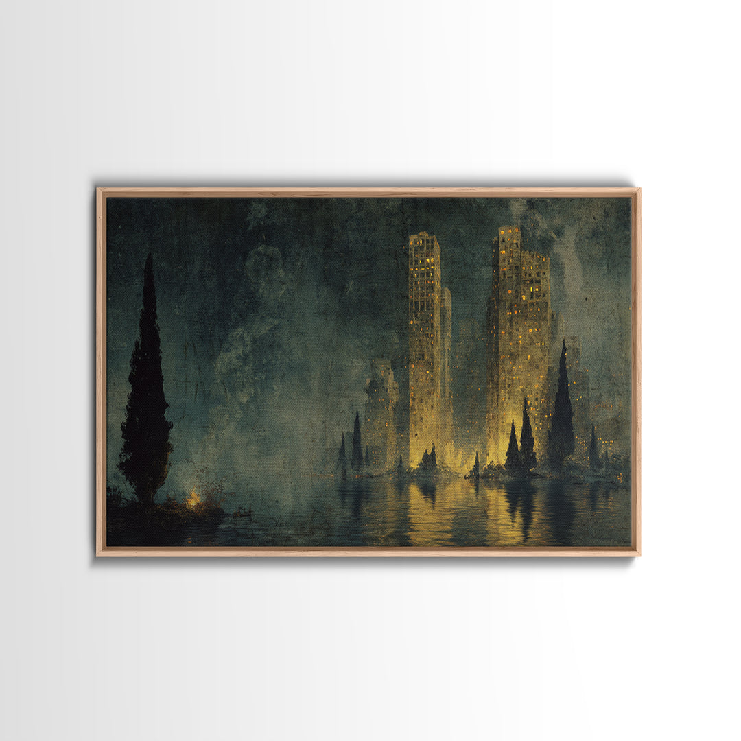The Haunted City Skyline, Symbolist Gothic Landscape, Landscape Wall Art, Dark Fantasy Wall Art, Canvas Print, Halloween Wall Art