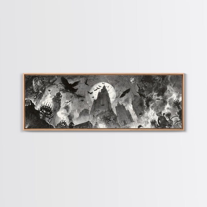The Haunted City Skyline, Decadent Gothic Art, Extra Wide Wall Art, Macabre Wall Art, Canvas Print, Halloween Wall Art