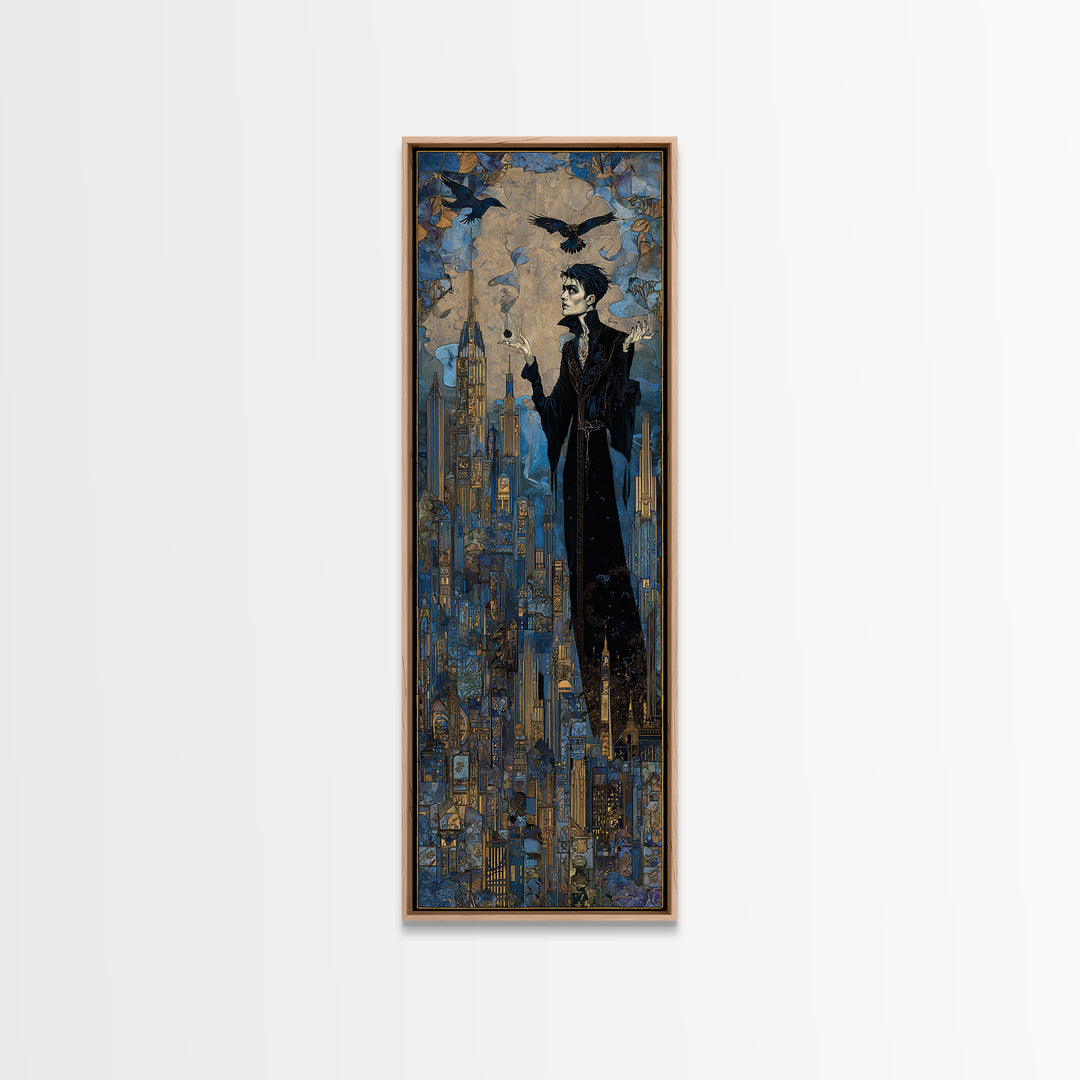 The Haunted City Skyline, Stained Glass Gothic Art, Tall Narrow Wall Art, Dark Halloween Decor, Canvas Print, Halloween Wall Art