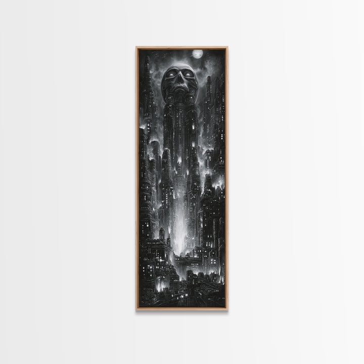 The Haunted City Skyline, Biomechanical Horror Art, Tall Narrow Wall Art, Dark Fantasy Wall Art, Canvas Print, Halloween Wall Art