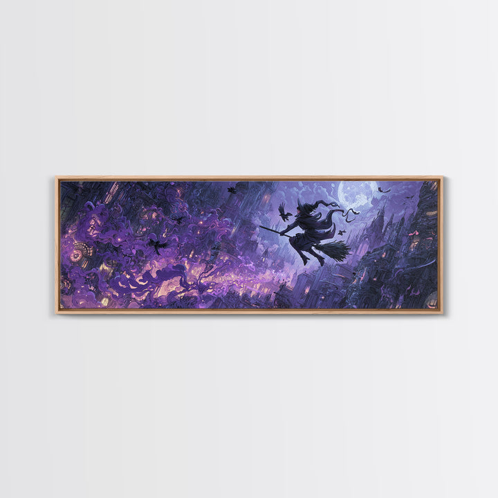 The Cyberpunk Witch, Medieval Grotesque Art, Extra Wide Wall Art, Macabre Wall Art, Framed Canvas Print, Halloween Wall Art
