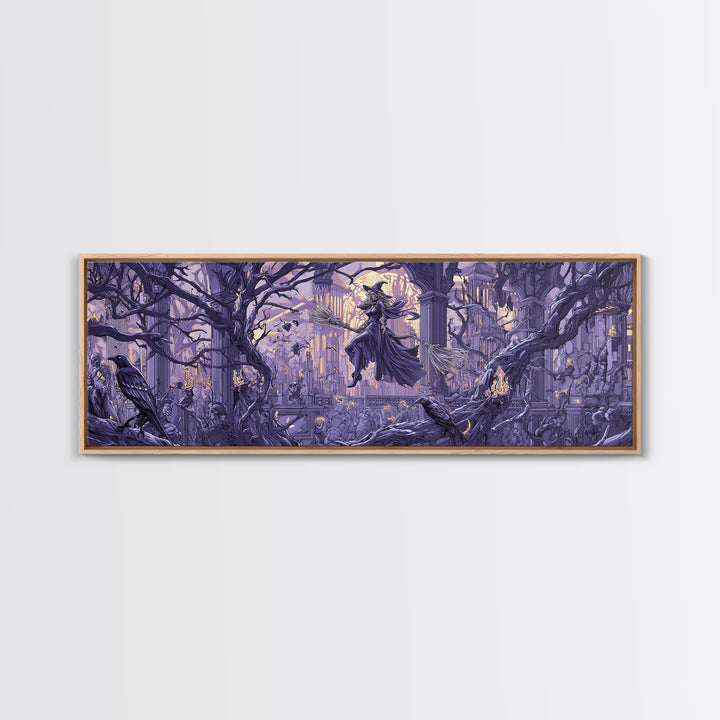 The Cyberpunk Witch, Danse Macabre Art, Extra Wide Wall Art, Dark Fantasy Wall Art, Canvas Print, Halloween Wall Art