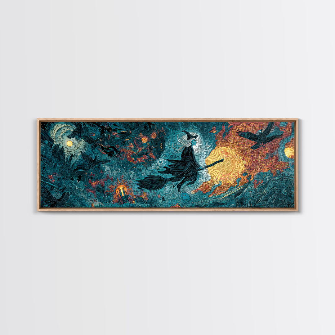 The Cyberpunk Witch, Visionary Gothic Art, Extra Wide Wall Art, Dark Fantasy Wall Art, Canvas Print, Halloween Wall Art