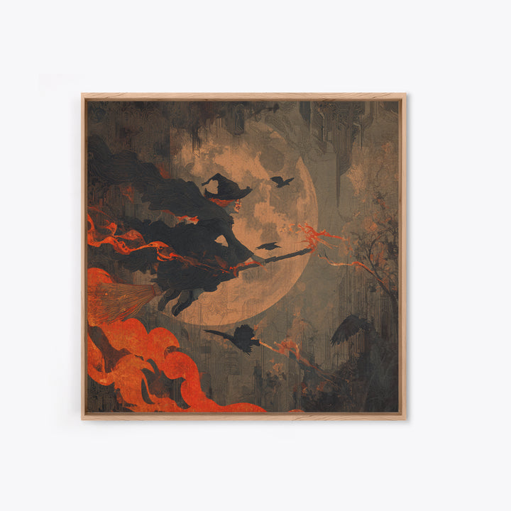 The Cyberpunk Witch, Symbolist Dream Art, Square Wall Art, Gothic Horror Wall Art, Canvas Print, Halloween Wall Art, Halloween Decor