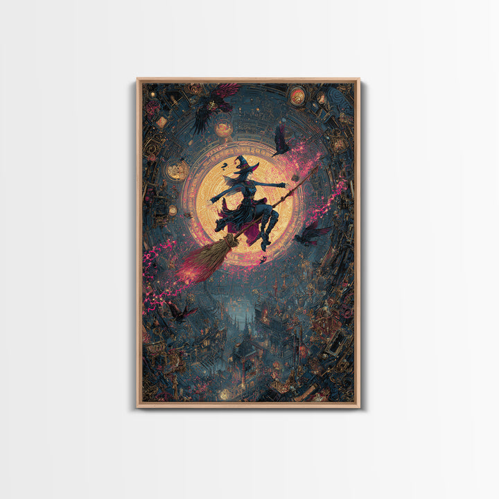 The Cyberpunk Witch, Ornate Symbolist Art, Vertical Wall Art, Macabre Wall Art, Framed Canvas Print, Halloween Wall Art