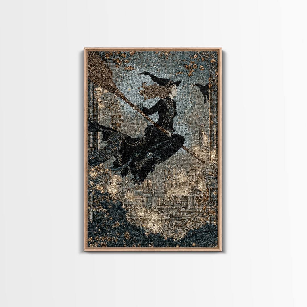 The Cyberpunk Witch, Symbolist Death Art, Vertical Wall Art, Dark Fantasy Wall Art, Framed Canvas Print, Halloween Wall Art